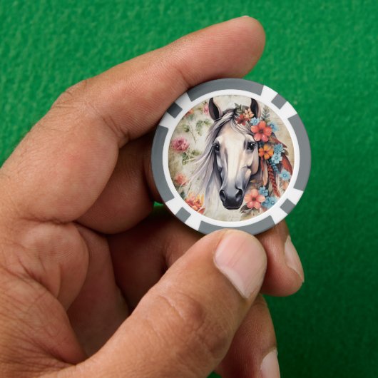 Wit paard in bloemen. poker chips (Hand)