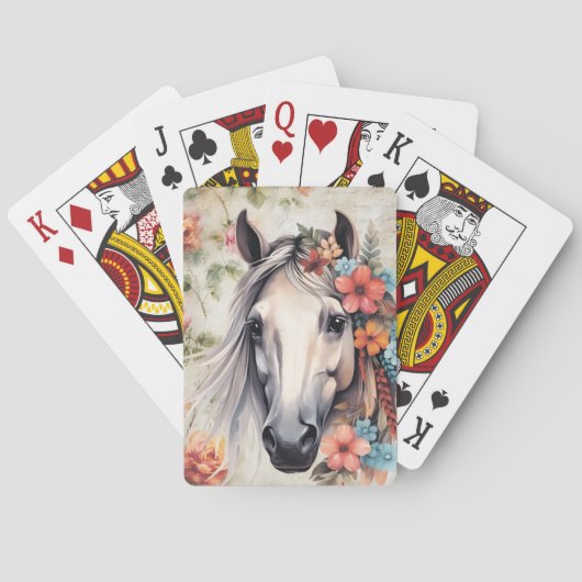 Wit paard in bloemen. pokerkaarten (Achterkant)