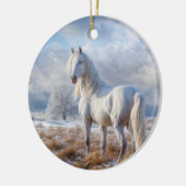 Wit paard in de sneeuw kerstvakantie keramisch ornament (Links)