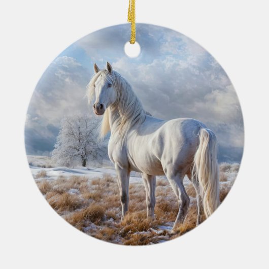 Wit paard in de sneeuw kerstvakantie keramisch ornament (Achterkant)