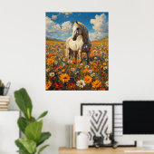 Wit Paard in een Wilde Bloemensymfonie Poster (Thuiskantoor)