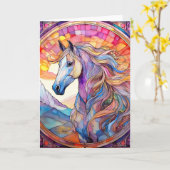Wit Paard in Glas in Lood  Kaart (Gele Bloem)