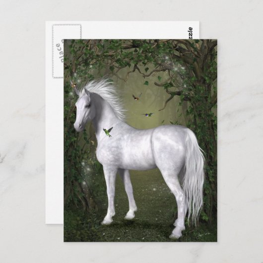Wit Paard in het Bos met Kolibries Briefkaart (Voorkant / Achterkant)