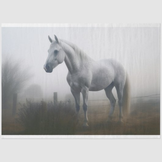 Wit Paard in Mist 1 Decoupage Papier (Voorkant)