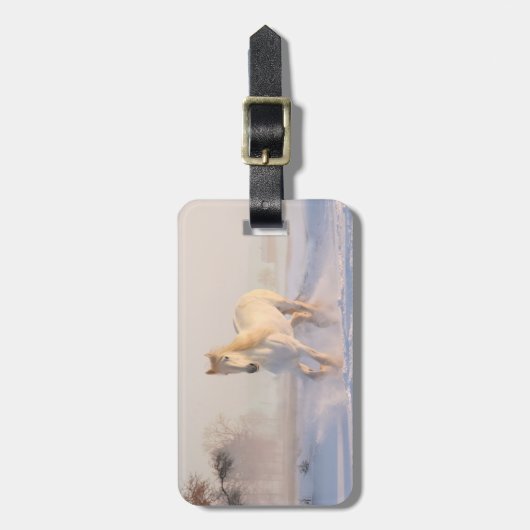 wit paard in sneeuw bagagelabel (Voorkant verticaal)