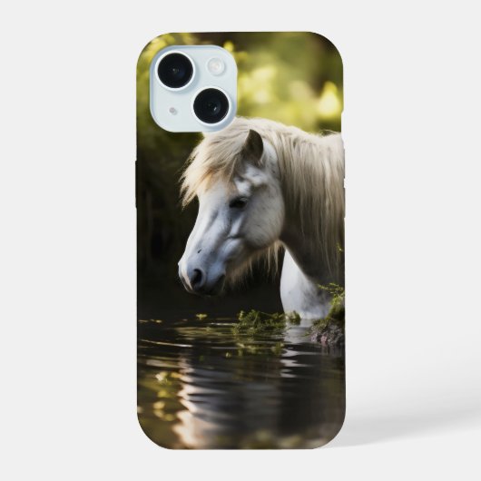 Wit Paard in Vijver iPhone 15 Case (Achterkant)