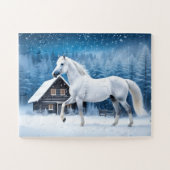 Wit paard in winterbos legpuzzel (Horizontaal)
