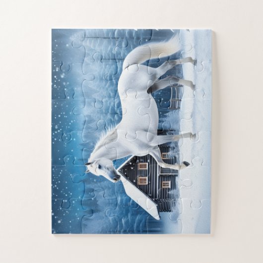 Wit paard in winterbos legpuzzel (Verticaal)