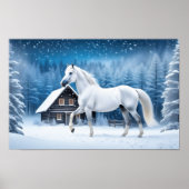 Wit paard in winterbos poster (Voorkant)