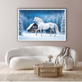 Wit paard in winterbos poster