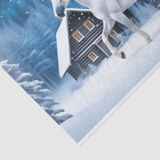 Wit paard in winterbos tissuepapier (Detail)