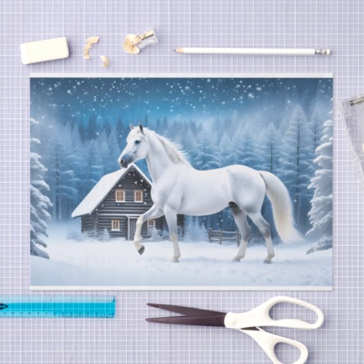 Wit paard in winterbos tissuepapier (Craft)