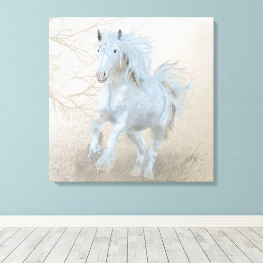 Wit Paard - Ingewikkeld Canvas Afdruk (Insitu (Houten vloer))