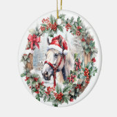 Wit paard Kerstmis holly bessen krans Keramisch Ornament (Links)