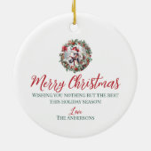 Wit paard Kerstmis holly bessen krans Keramisch Ornament (Achterkant)