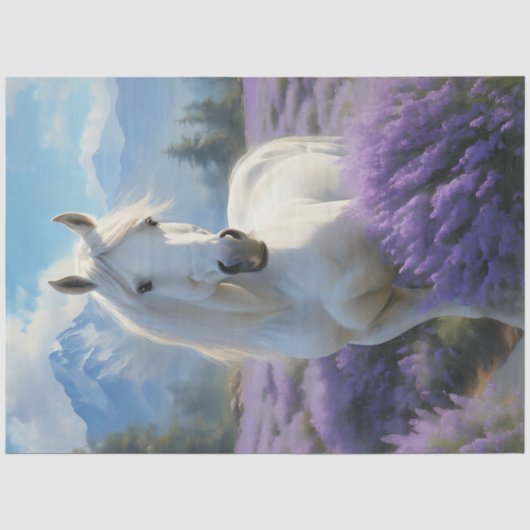 Wit Paard Lavendel Tissue Paper Tissuepapier (Voorkant)