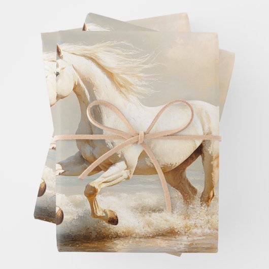 Wit paard loopt op het strand Decoupage Inpakpapier Vel (In situ)