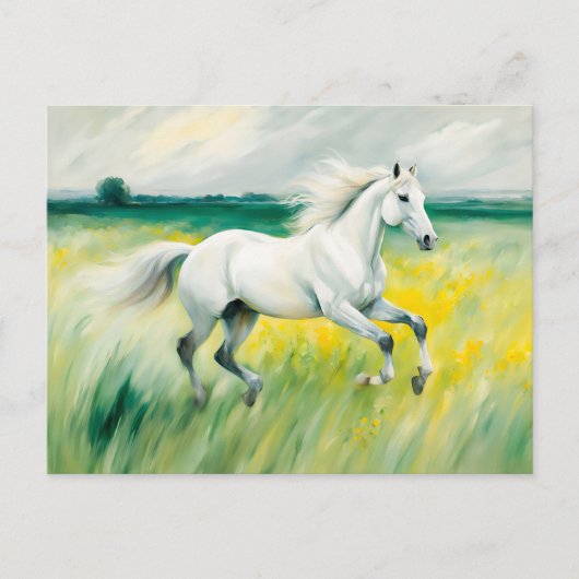 Wit paard loopt over de weide briefkaart (Voorkant)