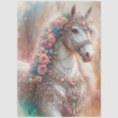Wit Paard Met Bloemen Decoupage Tissuepapier (Voorkant)