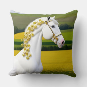 Wit Paard Met Bloemenslinger Kussen