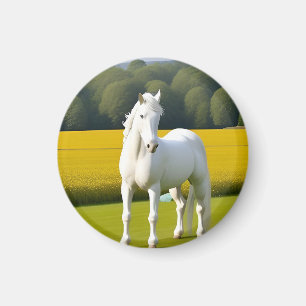 Wit Paard Met Bloemenslinger Magneet