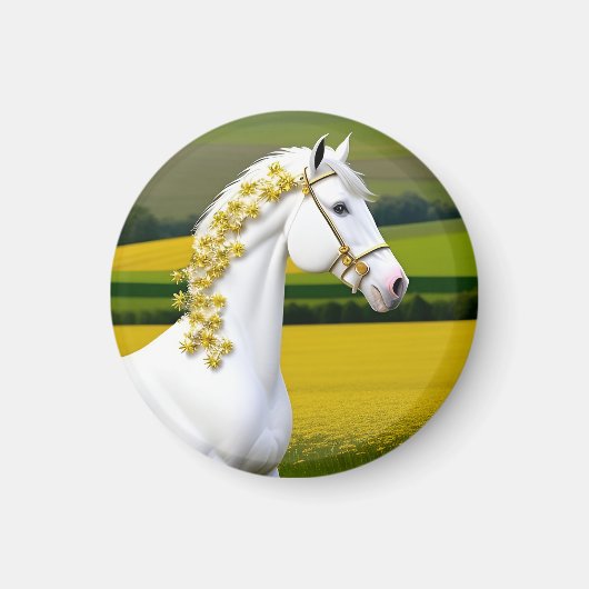 Wit Paard Met Bloemenslinger Magneet (Voorkant)