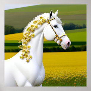 Wit Paard Met Bloemenslinger Poster