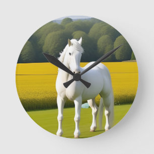 Wit Paard Met Bloemenslinger Ronde Klok