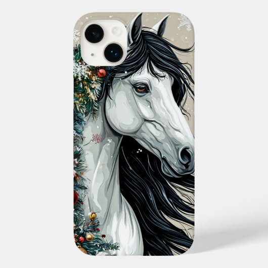 Wit paard met een kerstboom Case-Mate iPhone case (Achterkant)