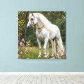 Wit Paard met Golvende Manen Canvas Afdruk (Insitu (Houten vloer))