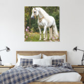 Wit Paard met Golvende Manen Canvas Afdruk (Insitu (Slaapkamer))