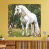 Wit Paard met Golvende Manen Canvas Afdruk (Insitu (Woonkamer))