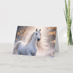 Wit Paard met Golvende Manen in Sneeuw Kerstmis Feestdagen Kaart