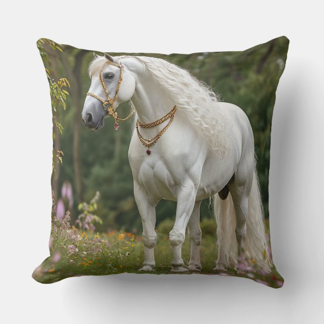 Wit Paard met Golvende Manen Kussen (Voorkant)