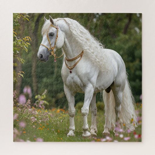 Wit Paard met Golvende Manen Legpuzzel (Verticaal)