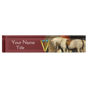 Wit Paard met Honden/CADUCEUS VETERINAIR SYMBOOL Naambordje