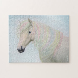 Wit paard met pastelhaar legpuzzel