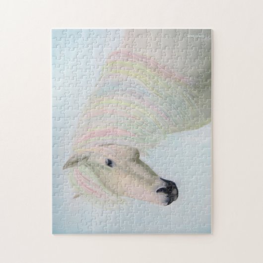 Wit paard met pastelhaar legpuzzel (Verticaal)