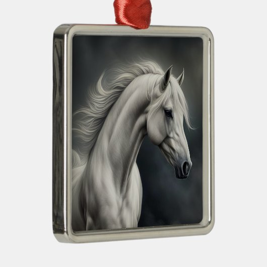 Wit Paard Mooi Metalen Ornament (Rechts)