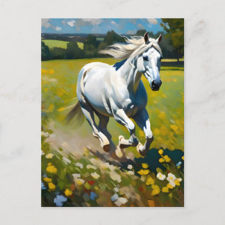 Wit Paard op een Wildflower Meadow Briefkaart