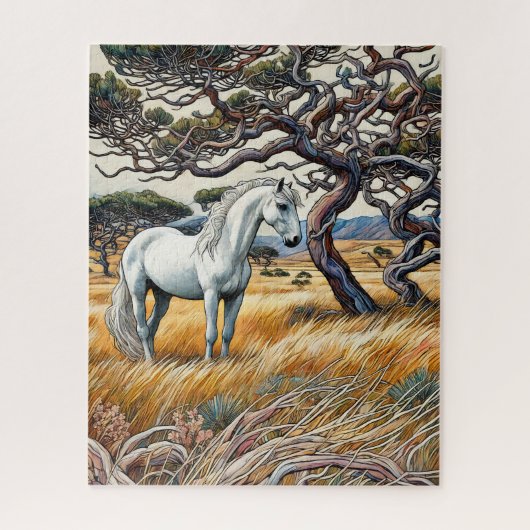 Wit Paard op Grassland 500 Stuk Puzzel Legpuzzel (Verticaal)