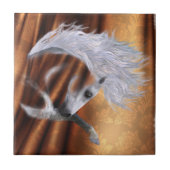 Wit Paard op Koper - aanpasbare achtergrond Tegeltje (Voorkant)