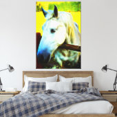 *~* Wit Paard over Omheining AR22 Paardachtige Canvas Afdruk (Insitu (Slaapkamer))
