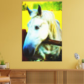*~* Wit Paard over Omheining AR22 Paardachtige Canvas Afdruk (Insitu (Woonkamer))
