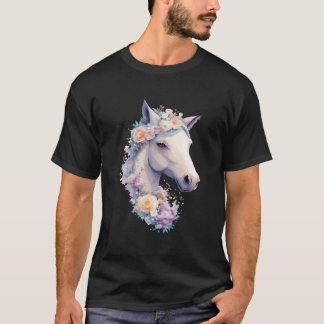 Wit Paard Portret met Bloemen Cowgirl Horsebac T-shirt