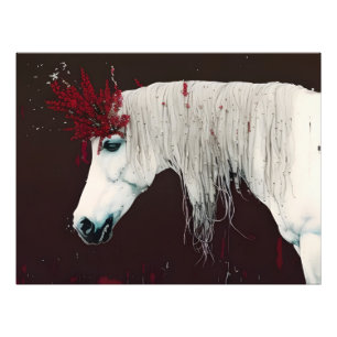 Wit Paard Rode Bloemen Foto Afdruk