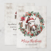 Wit paard Santa hoed Kerstkrans rustiek hout Feestdagenkaart (Voorkant / Achterkant)