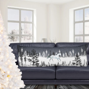 Wit paard Snowy Night Eastern Pine Tree Forest Lichaamskussen