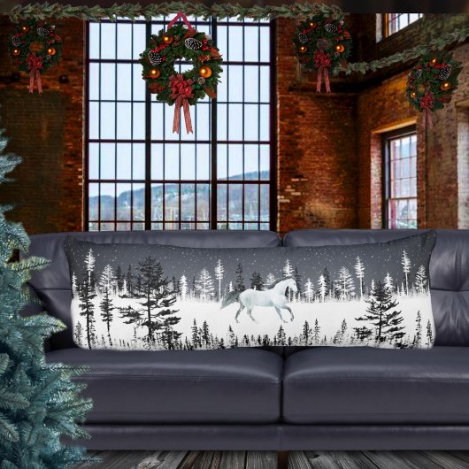 Wit paard Snowy Night Eastern Pine Tree Forest Lichaamskussen