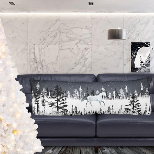 Wit paard Snowy Night Eastern Pine Tree Forest Lichaamskussen